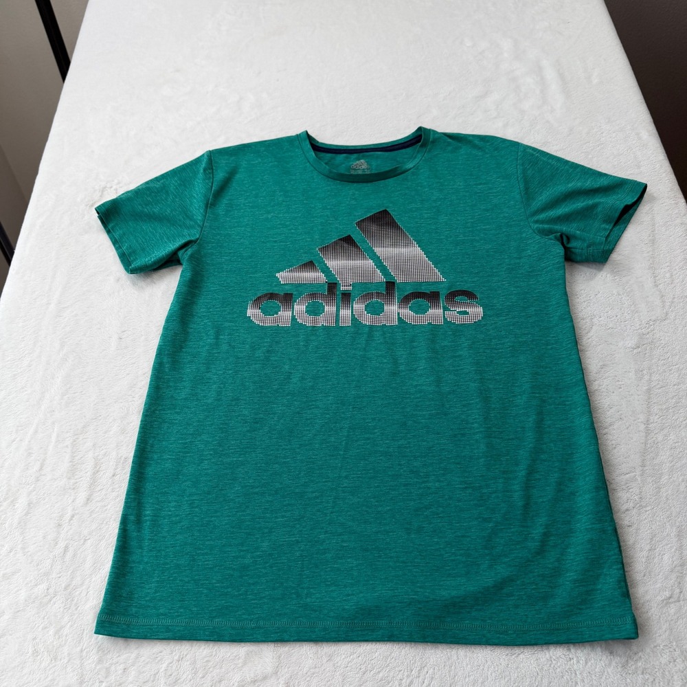 Adidas Graphic Logo T-Shirt Boys XL Green Good Heathered Performance Tee